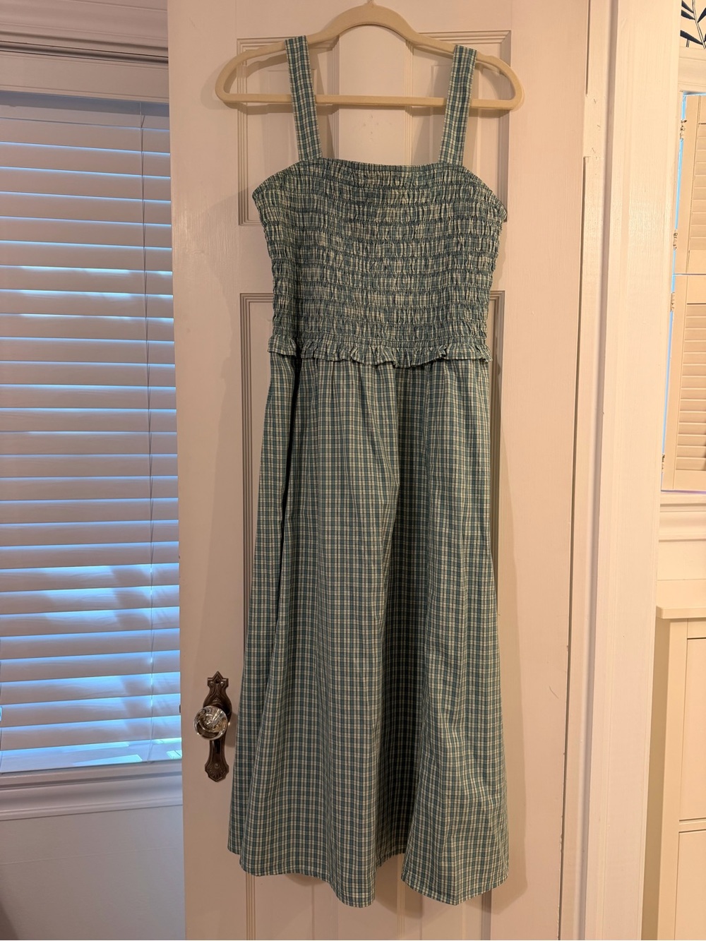Old Navy Green Plaid Smocked Midi Dress